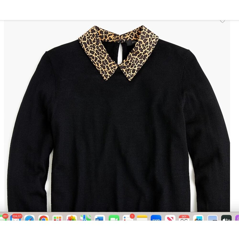 J. CREW Tippi  Merino Wool Sweater With Leopard Collar Size Small‎